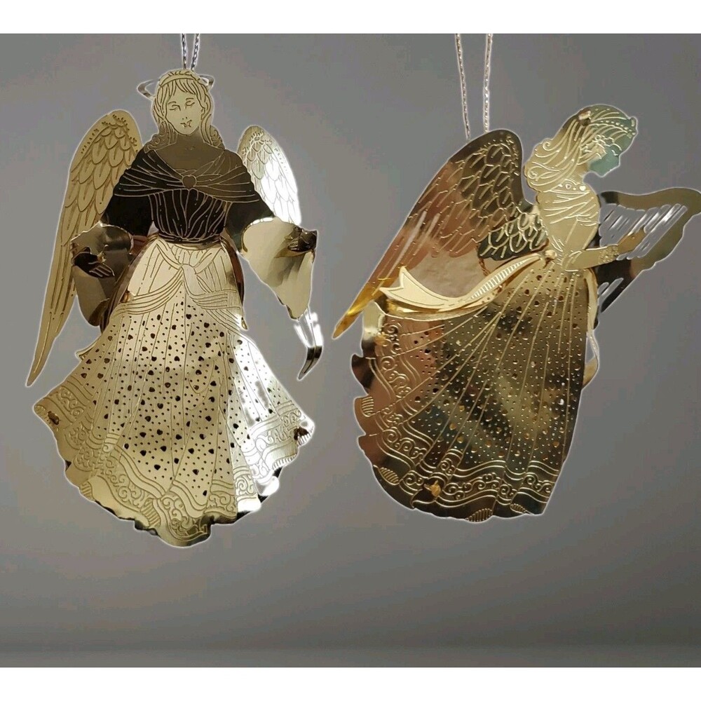 Angel Ornament Set Laser Cut Brass Christmas Gold Tone Detailed Christian